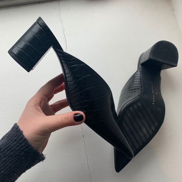 Zara Trafaluc Croc Embossed Point Toe Mule - Picture 2 of 7
